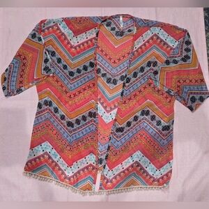 Boho Chevron Print Kimono - Coral Multi